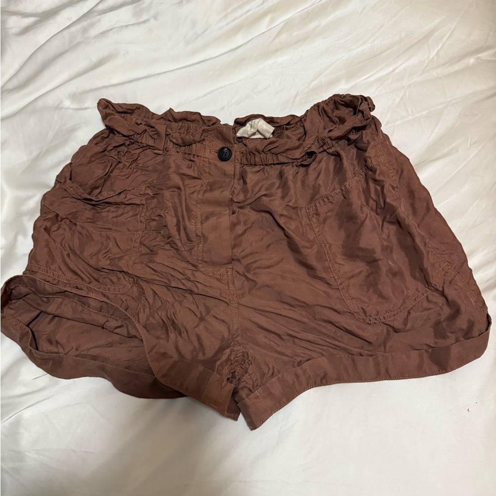 Unsubscribed 100% Silk Brown Shorts Size L Large